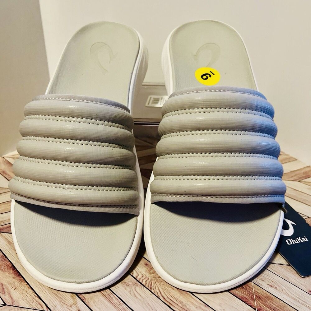 Olukai Komo Slide Men's 9 Sandals‎ Mist Grey White Lightweight 10531-DWDW Padded - Picture 3 of 7